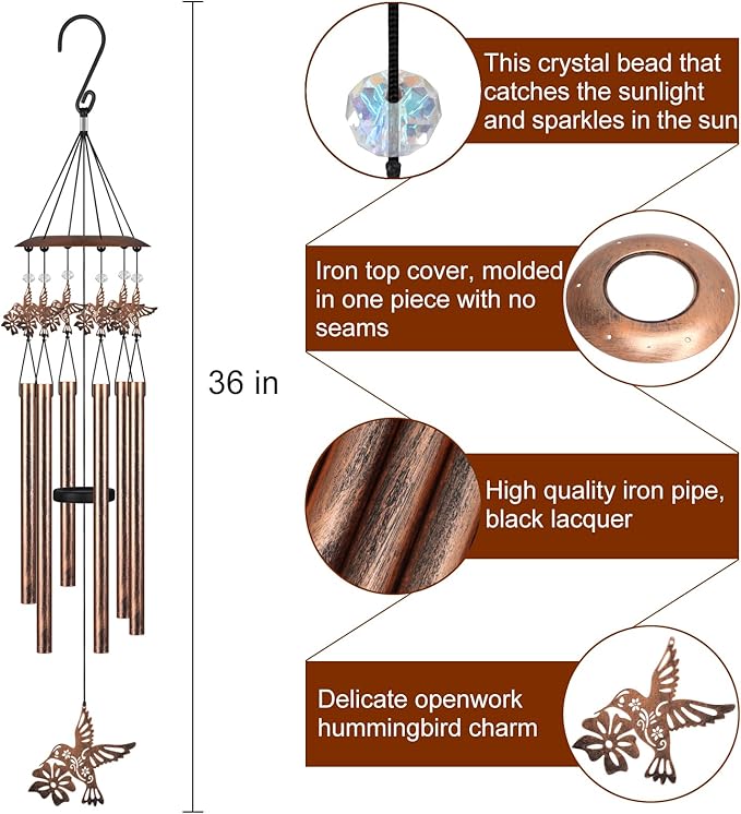 Wind Chimes with Sympathy Wind Spinner,Outside Garden Decor for Women Mom,Memorial Wind Chimes for Loss of Loved One Prime,Bereavement/Sympathy/Memorial Gift (Hummingbirds)