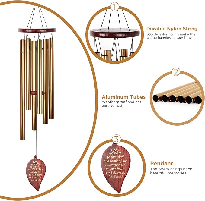 Memorial Wind Chimes Gift, Windchime for Loss of Loved one, Outside deep Tone Large aluminiu, Bereavement Memorial Gifts Sympathy Wind Chimes,Unisex Gift Garden Decor,mom,Grandmother,Women Gifts