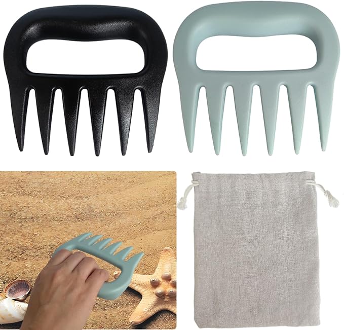 2PCS Sand Scoop with Shovel Sand,Flea Rake with Beach Mesh Bag,Shark Teeth Digger for Sand&Beach,Plastic Beach Digging Tools for Picking Up Shells