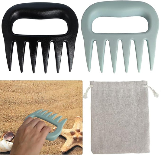2PCS Sand Scoop with Shovel Sand,Flea Rake with Beach Mesh Bag,Shark Teeth Digger for Sand&Beach,Plastic Beach Digging Tools for Picking Up Shells