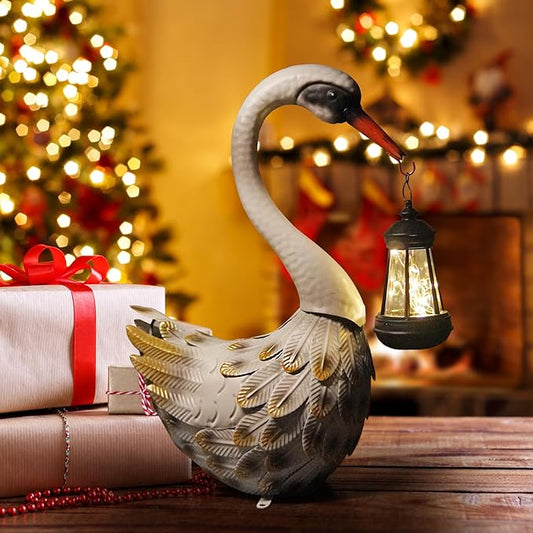 HONGLAND Solar Garden Statue Outdoor Swan Decor Bird Decor Lawn Ornament for Backyard Patio Porch Poolside（White）