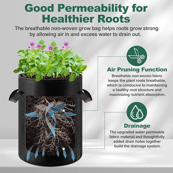 Lezmarket 2 Pack 10 Gallon Potato Grow Bags, Nonwoven Fabric Garden Planters with Reinforced Handle, Large Pots for Potato, Vegetable and Outdoor Plants