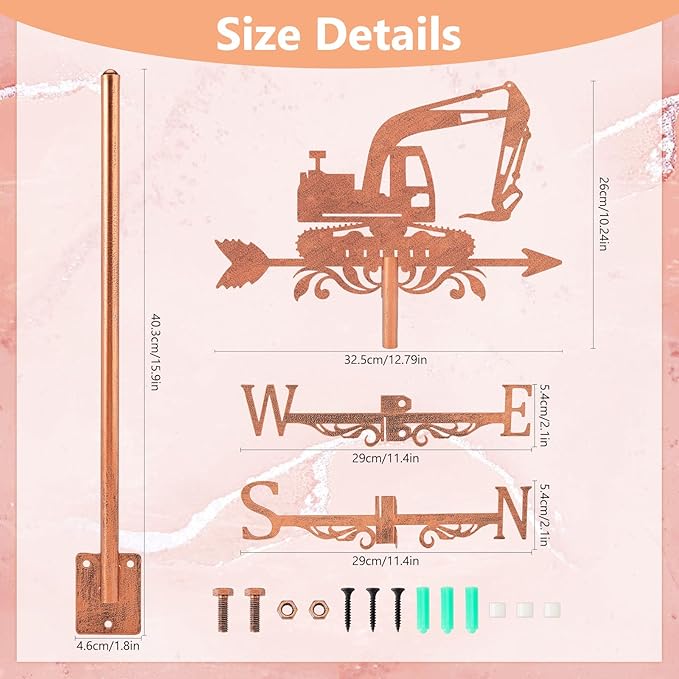 SUPERDANT Digger Weather Vane Engineering Vehicles Metal Weathervane Copper Windvanes Decorative Wind Direction Vanes Signs for Farmhouse Sheds Outdoor Garden Lawn Roof Paddock Decoration