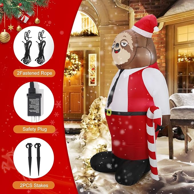 5.5FT H Christmas Inflatable Mr. Sloth With Built-in LED Lights - Outdoor Indoor Decoration for Party Yard