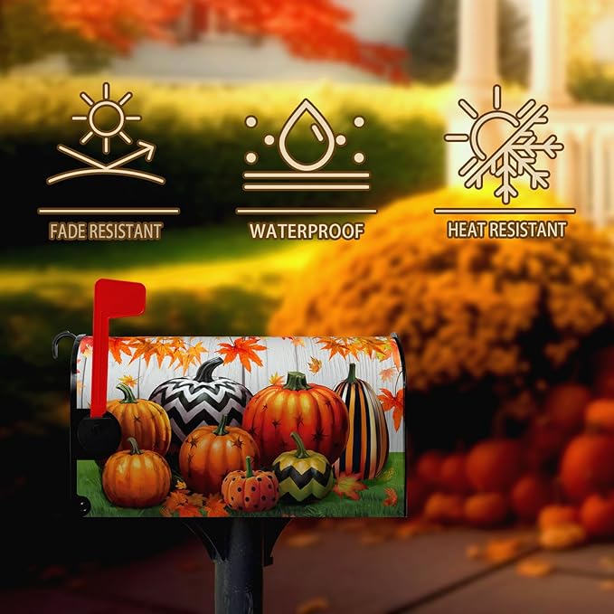 Fall Harvest Mailbox Covers Magnetic Standard Size Thanksgiving Pumpkin Mailbox Cover Autumn Maple Leaves Mailbox Post Cover Waterproof Mailbox Decor Mailbox Wraps for Garden Yard 21 * 18 Inch
