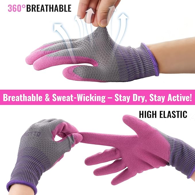 6 Pairs Gardening gloves for women ladies, Garden gloves with rubber coating, Work gloves for Weeding, Digging, Raking, Pruning Flower Rose (Small/7)