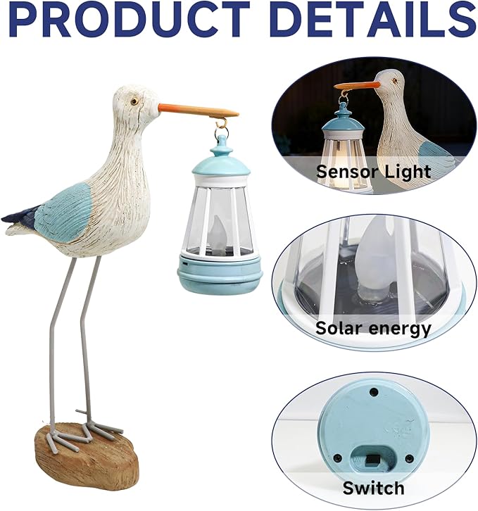 Solar Seagull Statue for Garden and Home Decor,Funny Garden Decor Beach,Pool,Patio,Lawn,Yard,Porch,Perfect Garden Gift