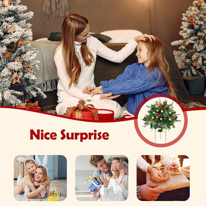 2026 New Holiday Planter Filler, Upgrade Holidays Planter Lighted Artificial Christmas Urn Filler with Tripod Stake, Prelit Holidays Planter, Christmas Holiday Planter Filler Outdoor Decorations (1)