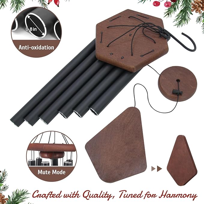 ASTARIN Wind Chimes for Outside, Black Aluminum Wind Chime with Wind Catcher, Garden & Patio Outdoor Decor, Deep Tone Tuned Windchimes, for Men and Women, Box Included