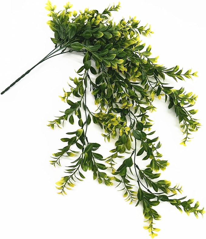 Artificial Hanging Plants, Fake Vines Decoration Plastic Leaves Faux Ivy Foliage Rattan Greeny Vine Plant for Wedding Indoor Outdoor Home Garden Bedroom Office Wedding Christmas Decor - Yellow 4 Pack