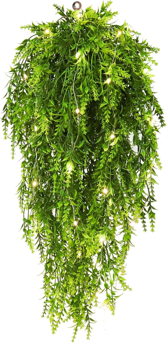 RECUTMS Large Hanging Ferns Artificial Plants Fake for Outdoors Vines with Lights Lavender Flowers Realistic (Green)