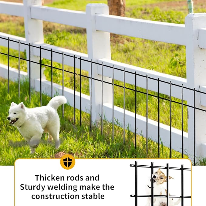 Adavin Small or Medium Animal Barrier Fence,20pack Black 20 In(L)X12 In(H) 1.6in Spacing No Dig Fence For Dogs, Metal Heavy Duty Fence for Cats Rabbits Critters, Garden Fencing For Yard. Total 33.5 Ft