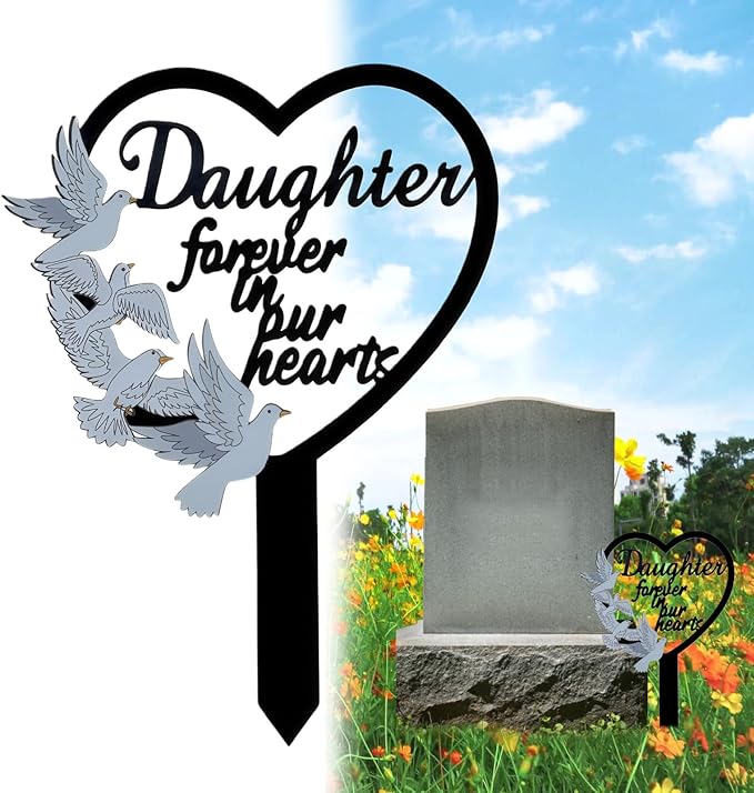 HPMAISON 11 inch Metal Daughter Memorial Stake Grave Decorations for Cemetery Gravesite Sympathy Markers Waterproof Memorial Gifts for Loss of Daughter Tombstones Plaque Outdoors Lawn Yard Decor