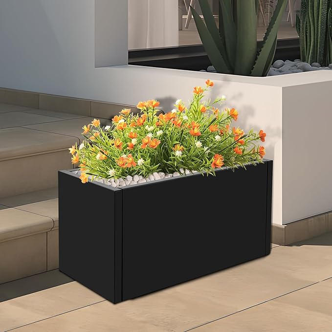 Rectangular Steel Planter Box Large Metal Outdoor Planter Grow Box Heavy Duty Natural Flower Plant Pot for Outdoor Indoor Backyard Deck Garden and Patio, 25" L x 12" W x 12" H