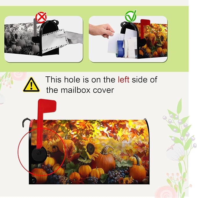 Fall Autumn Pumpkin Mailbox Covers Magnetic Standard Size 21x18 Inch Harvest Maple Leaves Letter Box Cover Fall Mailbox Post Box Wraps Yard Garden Decorations