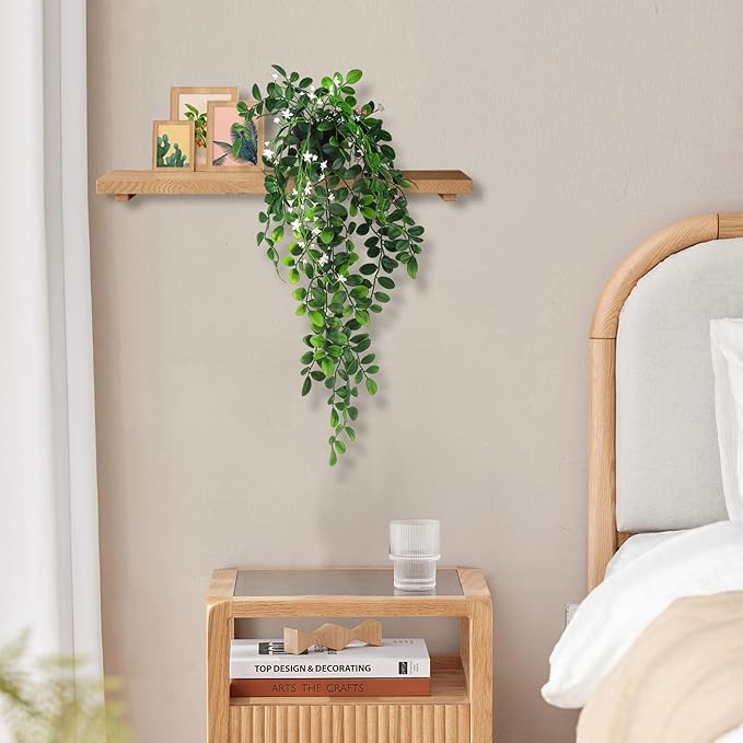 2 x Fake Hanging Plants Small Artificial Potted Lysimachia Plants with White Pink Flowers for Home Decor Nearly Natural Hanger Greenery for Wall Room Indoor Outdoor Shelf Decor