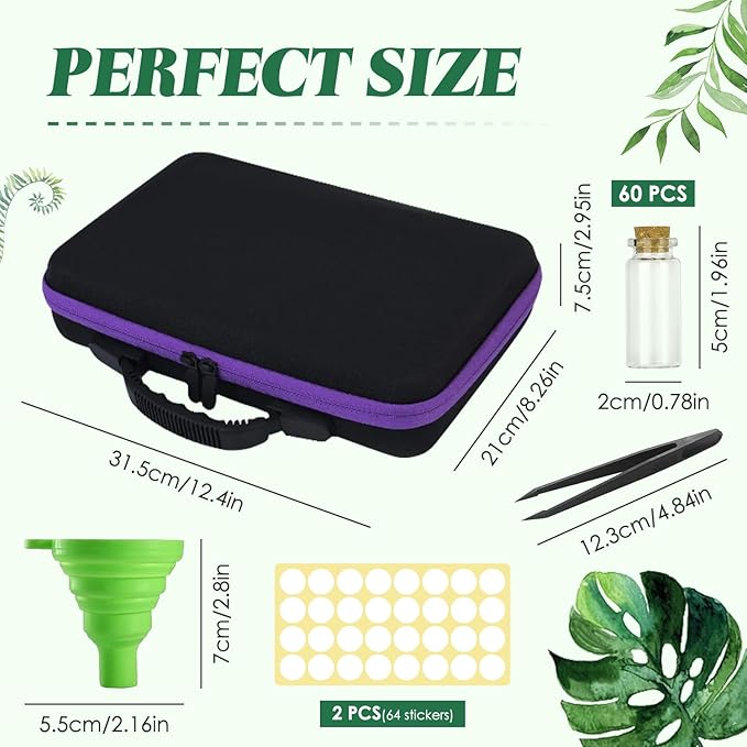 60 Slots Seed Storage Organizer, Garden Seeds Saver Box Gardening Seed Keeper Set Labels Stickers Funnel Tweezer Plant Storage Glass Drift Bottle