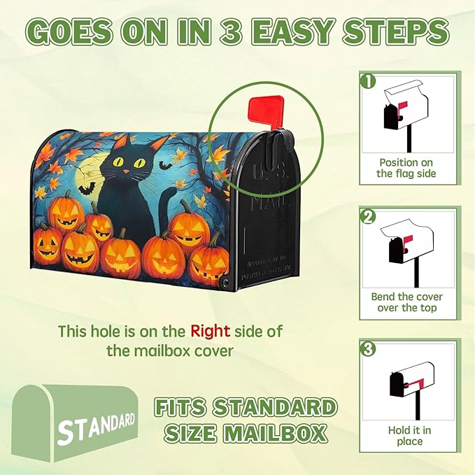 Black Cat Mailbox Covers Magnetic Standard Size 21x18 inch Halloween Pumpkin Mailbox Cover Fall Autumn Pumpkins Maple Leaf Mail Box Wraps for Garden Outdoor Yard Decor