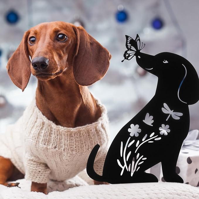 3 Pcs Metal Dog Garden Decor for Outside 12" Puppy Garden Stake Black Silhouette Statues Outdoor Decoration for Animal Lovers Gifts Women Men Patio Lawn Lawn Yard Art(Dachshund)