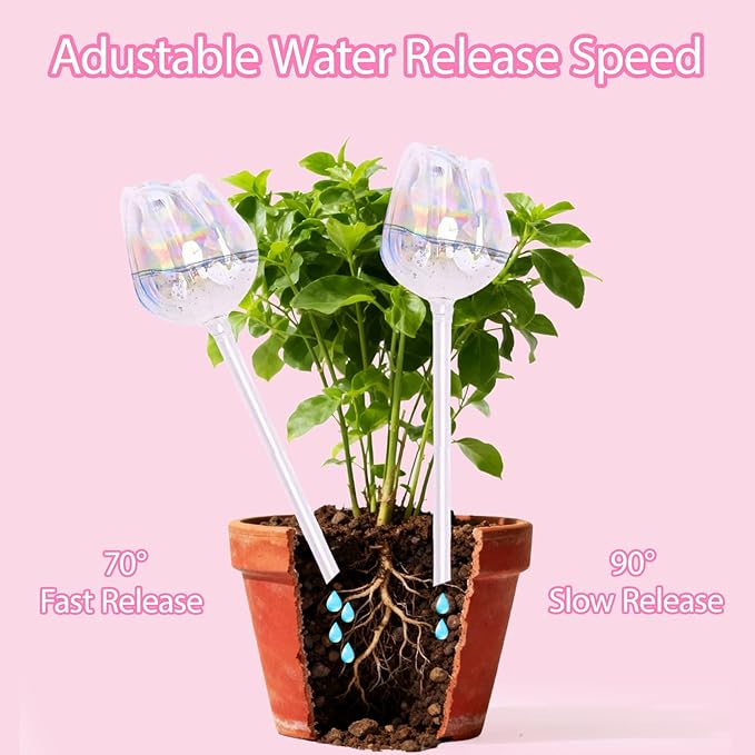 Tulip Self Watering Globes, 4 Pcs Plant Watering Devices for Vacation, Glass Watering Bulbs for Indoor Outdoors Plants