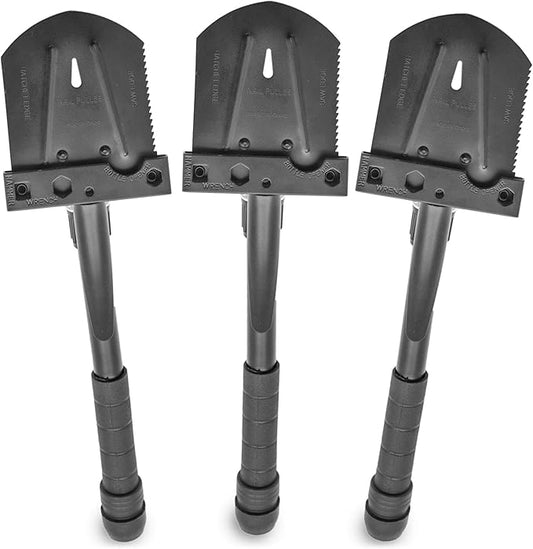 Emergency Zone 11-in-1 Collapsible Folding Military 15.5 Inch Survival Shovel Multitool with Carrying Case. Great for Hiking, Camping, Backpacking, Gardening, and for Keeping in Your Car. 3 Pack