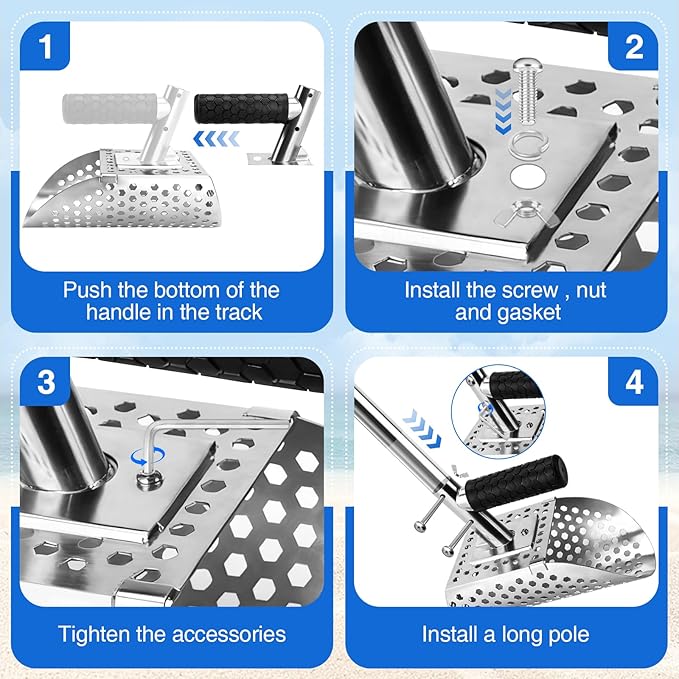 Sand Scoops for Metal Detecting, Metal Detecting Accessories, Beach Metal Detector Scoop, Sand Sifter Shovel for Underwater Treasure Hunting