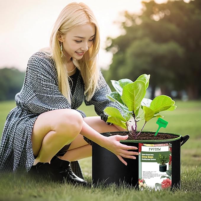 3-Pack 15 Gallon Plant Grow Bags, Thickened Nonwoven Fabric Pots with Handles,Durable Garden Planters Aeration Gardening Container to for Plants, Vegetables, and Flowers