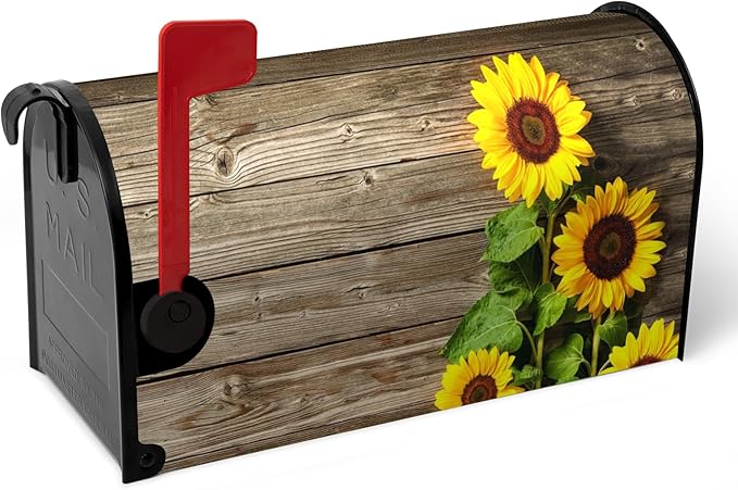 Summer Sunflowers Mailbox Covers Oversized Vintage Board Floral Mailbox Wrap Welcome Seasonal Flowers Post Letter Box Cover Mailbox Post Cover Large Size 25.5" X 21" for Garden Yard Decor