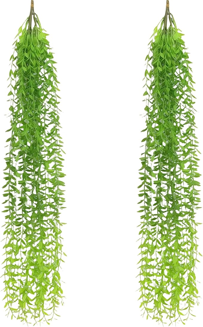 5 Pack Artificial Hanging Willow Vine (3.3ft) - Fake Greenery Plants for Indoor/Outdoor Decor, Wedding & Photography - Green Tail Design (No Basket Included)