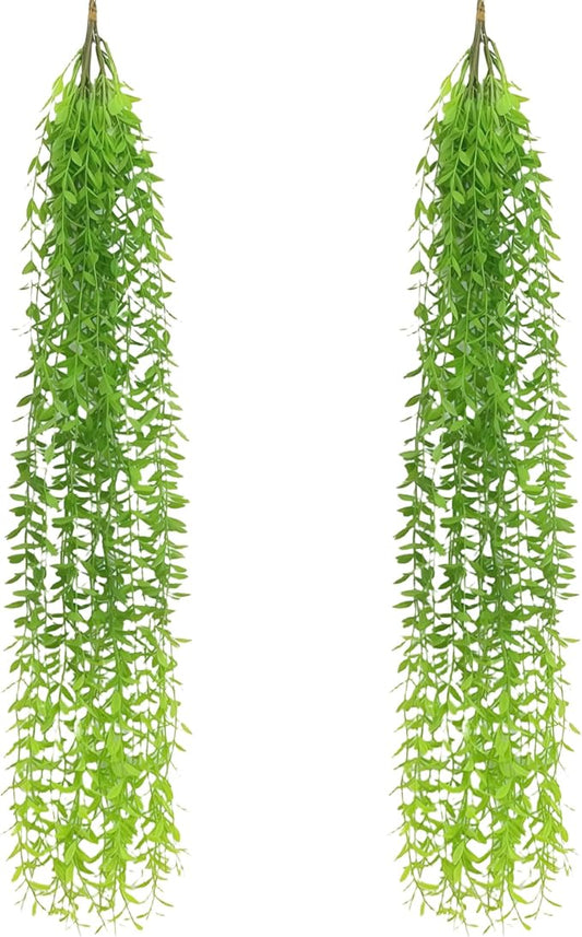 5 Pack Artificial Hanging Willow Vine (3.3ft) - Fake Greenery Plants for Indoor/Outdoor Decor, Wedding & Photography - Green Tail Design (No Basket Included)