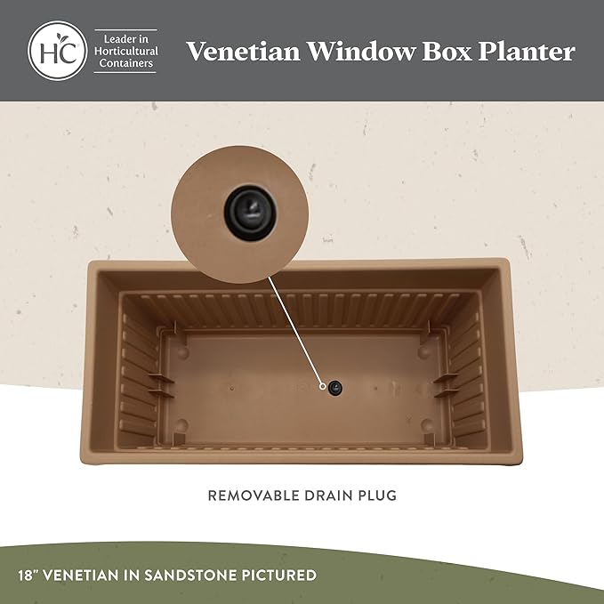 The HC Companies 30 Inch Venetian Window Planter Box with Drainage Plug, Lightweight UV-Resistant Plastic Outdoor Planters, 2-Pack Flower Box for Garden & Home Decor, Warm Gray