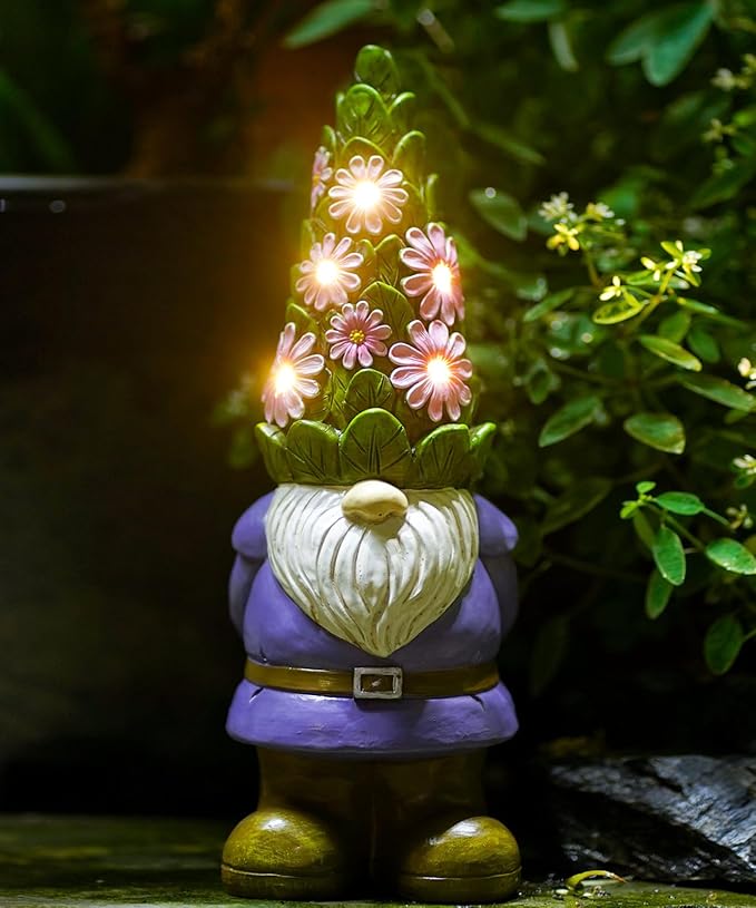 Nacome Solar Garden Outdoor Statues Gnome with Succulent and 7 LED Lights - Lawn Decor for Patio, Balcony, Yard Ornament - Chrismtas Gifts for Mom Grandma