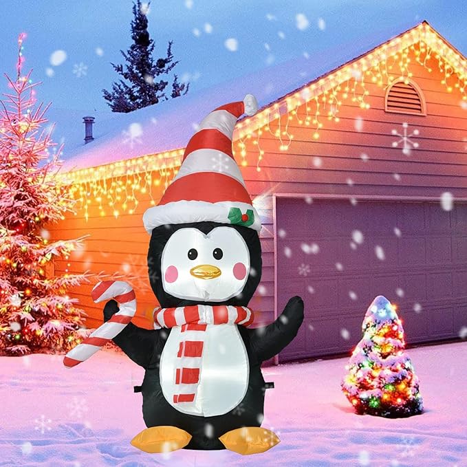 Lvydec Lighted Inflatable Penguin Christmas Outdoor Decoration Clearance - 4ft Blow Up Penguin with Built-in LED Lights for Christmas Holiday Yard Decoration
