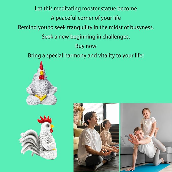 Funny White Rooster Statue Decor, Exquisite Handcrafted Resin Chicken Figurine Yoga Pose- Vibrant Country Charm for Unique Gift for Christmas Birthday Your Home Decor