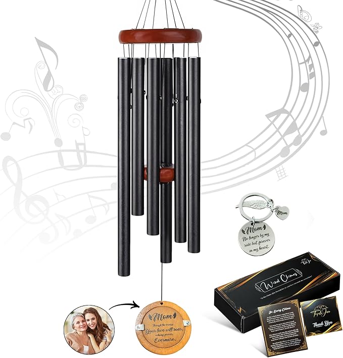 Personalized Memorial Wind Chimes with Custom Photo Pendant & Letter from Heaven | Sympathy Gift for Loss of Loved One, 32-Inch Outdoor Chime for Remembrance (Mother)