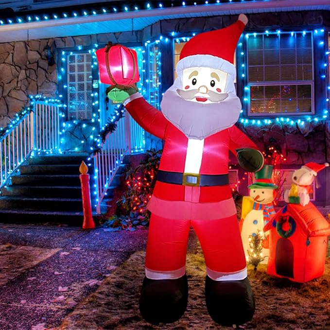 Christmas Inflatable Santa Claus 8 FT, Giant Christmas Inflatables Outdoor Decoration Blow Up, Build-in LED Lighted Santa with Gift Box Indoor Outdoor Home Garden Yard Xmas Holiday Decor