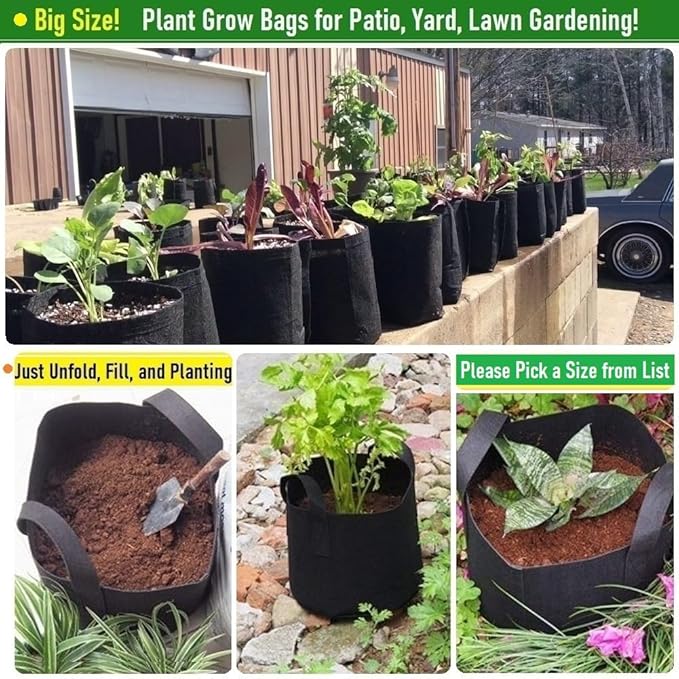 3-Pack 75 Gallon Thickened Plant Grow Bags Large (34x20 in) Heavy Duty Garden Bag Fabric Plant Pots for Tomato,Potato Planter,Herbs Veggies Planting,Flower Pots,Barrel Planter,Yard Waste Bag,Leaf Bags