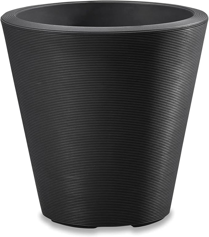 Crescent Garden Madison Planter– Weather-Resistant, Double Walled Indoor/Outdoor Plant Pot with Drain Hole – Durable All-Season Flower Container, 14" W (Caviar Black)