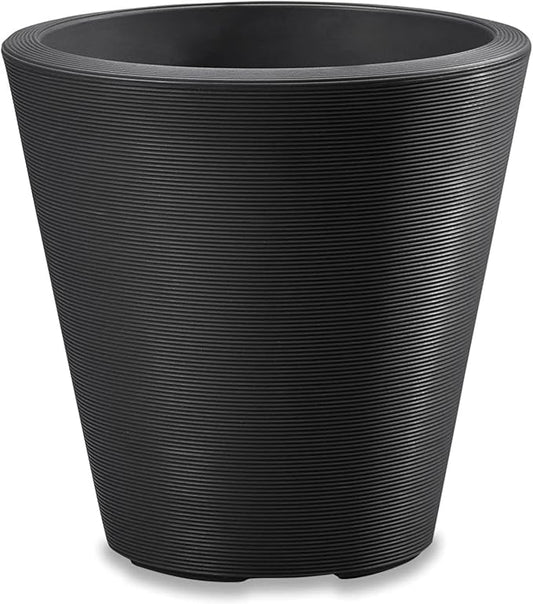Crescent Garden Madison Planter– Weather-Resistant, Double Walled Indoor/Outdoor Plant Pot with Drain Hole – Durable All-Season Flower Container, 14" W (Caviar Black)