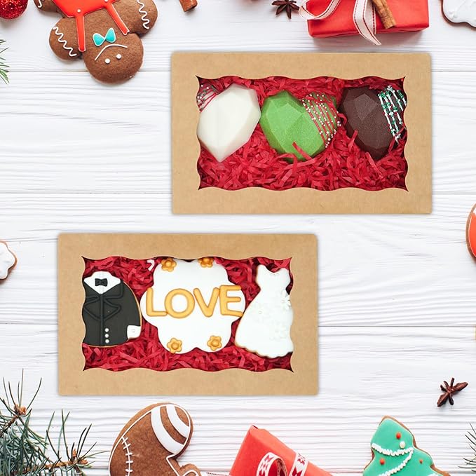 50pcs Cookie Boxes 7" x 4 3/8" x 1 1/2" Inch Bakery Boxes with window Treat Box Chocolate Covered Strawberries Box for Christmas Valentine's Mother's Day - Brown