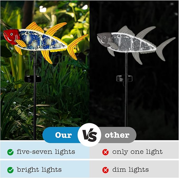 Yiosax-Solar Outdoor Lights Decorative-Yard Outdoor Decorative - Garden Stakes Fish Decorative Waterproof 7 LED Light Decor Ocean Beach Theme for Lawn Path Yard Decoration Gift Idea