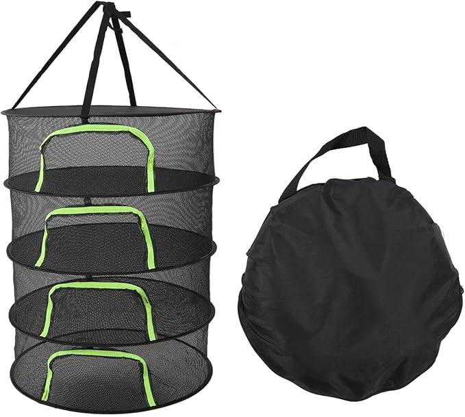Cyrank Herb Drying Rack, 4/6 Layer Hanging Mesh Net for Plants Seeds Buds, Foldable Plant Drying Net with Storage Bag, 23.6" Diameter Fit in Grow Tents Closets Hydroponics, Zipper Closure(4 Layer)