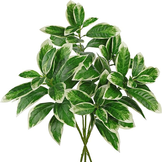 Artificial Greenery Branches 29.9" Faux Leaves Stem for Vase Filler 3pcs Fake Fiddle Plant for Table Centerpiece Home Office Party Wedding Decoration Green and White