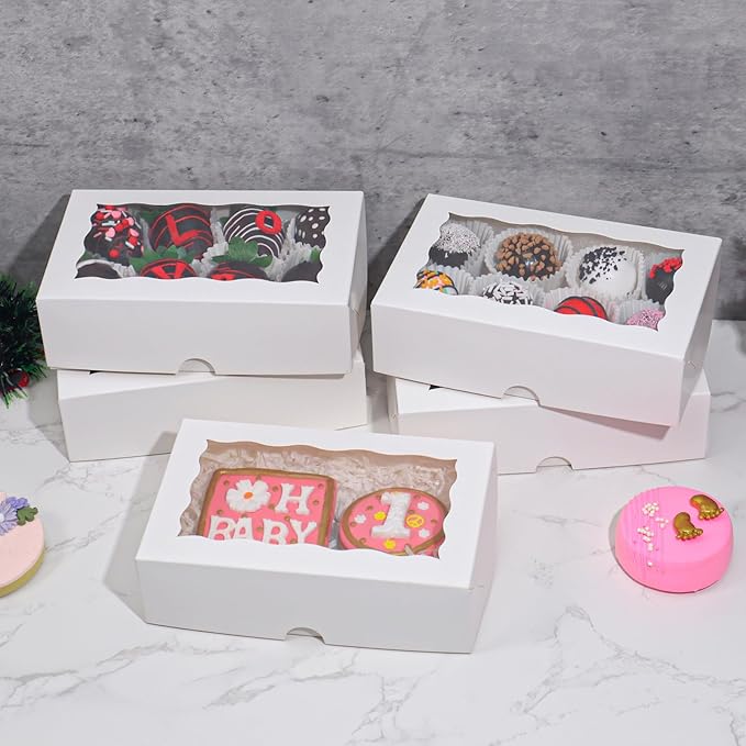 50pcs 7x4.3x2 Inches White Chocolate Covered Strawberries Cookies Cake Pop Truffle Cakesickle Charcuterie Bakery Boxes for Christmas Valentine's Mother's Day