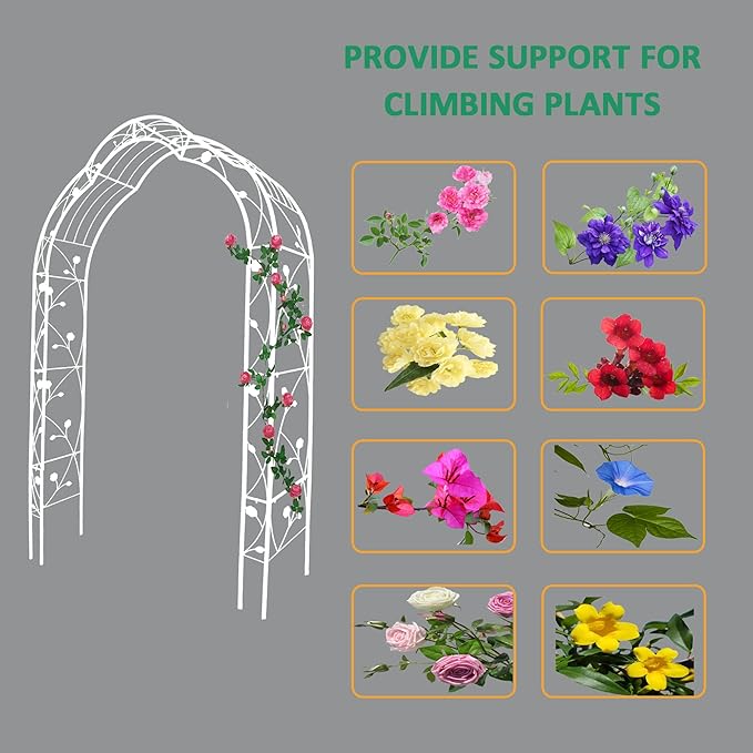 Metal Garden Arch, Assembly Garden Arbor Trellis Climbing Plants Support Rose Arch Outdoor Wedding Arch Party Events Archway (W59'' x H98.4'', Cream White)