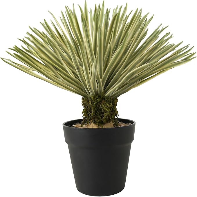 Velener Artificial Agave Plant in Black Pot with Real Stone Pebbles, Large Fake Plants with Fake Green Moss, Faux Yucca with Long Sword-Shaped Leaves for Indoor/Outdoor-15 Inches Tall, 180 Leaves