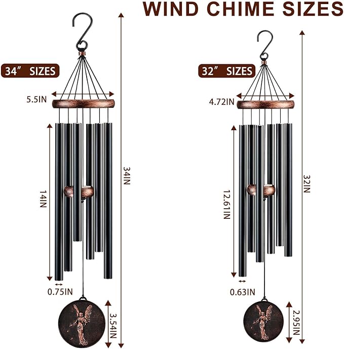 Wind Chimes for Outside, Vintage Angel Deep Tone Wind Chime Outdoor Clearance, Memorial/Festivals/Birthday Gift for Mom Dad Women Grandma, Home Garden Patio Decor (32" Angel)