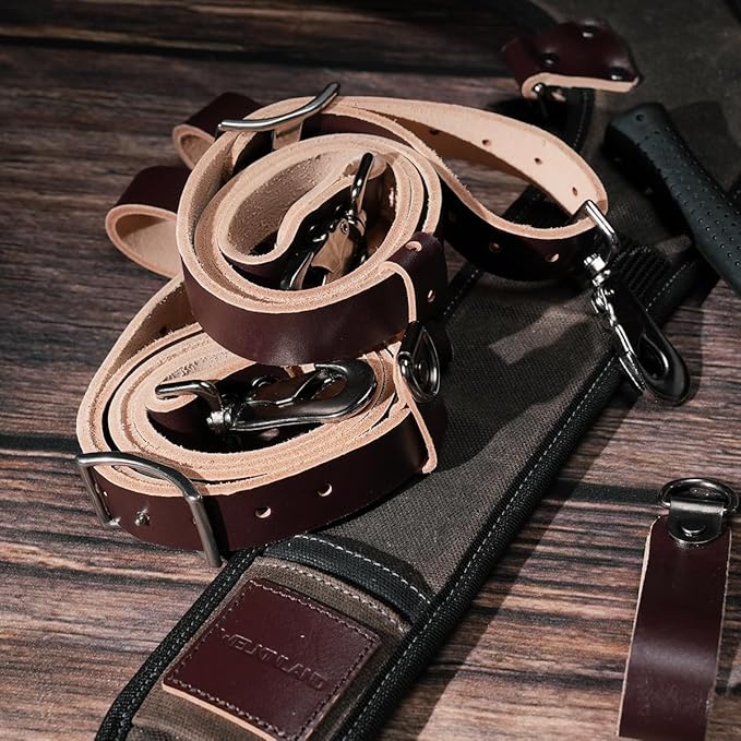 WELKINLAND Top-Grain Tool Belt Suspenders, Heavy-Duty Tool Belt Suspender For Men, Comfy Padded Tool Belts Suspenders, Adjustable Extra-Thick Leather Tools Belt Suspenders For Men
