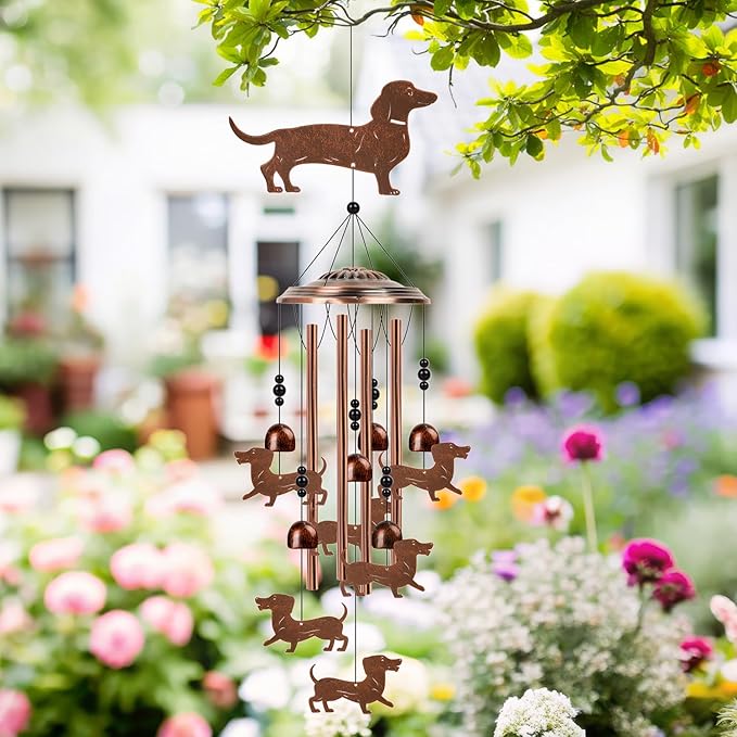 Dachshund Wind Chimes for Outside - Dachshund Weiner Dog Gifts for Women Men, Memorial Wind Chimes for Outdoor, Garden Patio Yard Decor, Mom Grandma Birthday Mother's Day