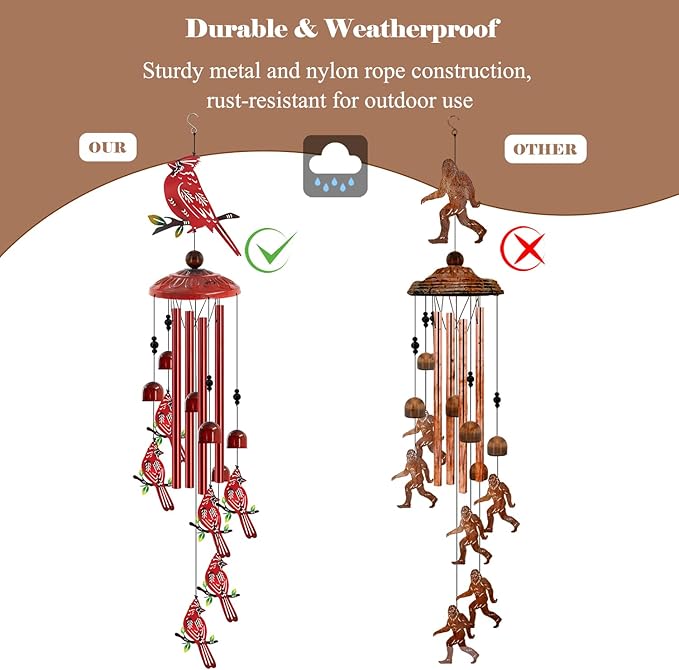 Cardinal Wind Chimes for Outside, 35'' Metal Cardinal WindChimes Gifts for Women/Men, Decoration for Outdoor, Home, Garden, Patio, Backyard